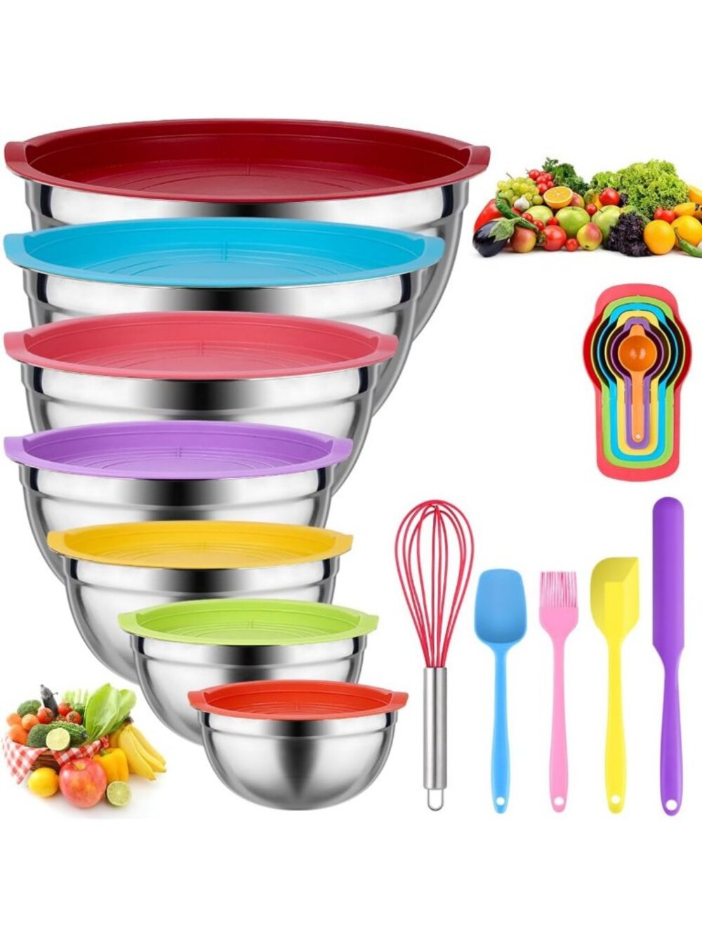Colorful 25-Piece Mixing Bowls Set with Lids - Versatile Kitchen Essentials